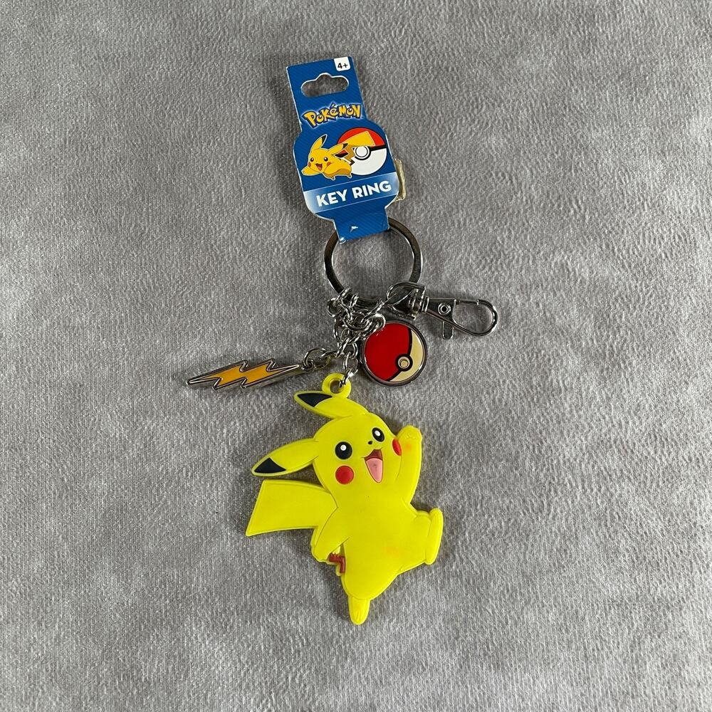 2016 Pokemon Pikachu Keychain Multi-Charm Metal & Rubber Yellow Pokeball